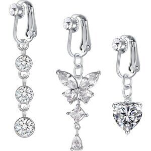 Elegant Clip-On Fake Belly Button Rings - Set of 3 Styles for Every Occasion
